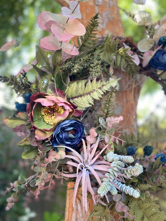 Blue and Pink Succulent Wreath - Ready to Ship